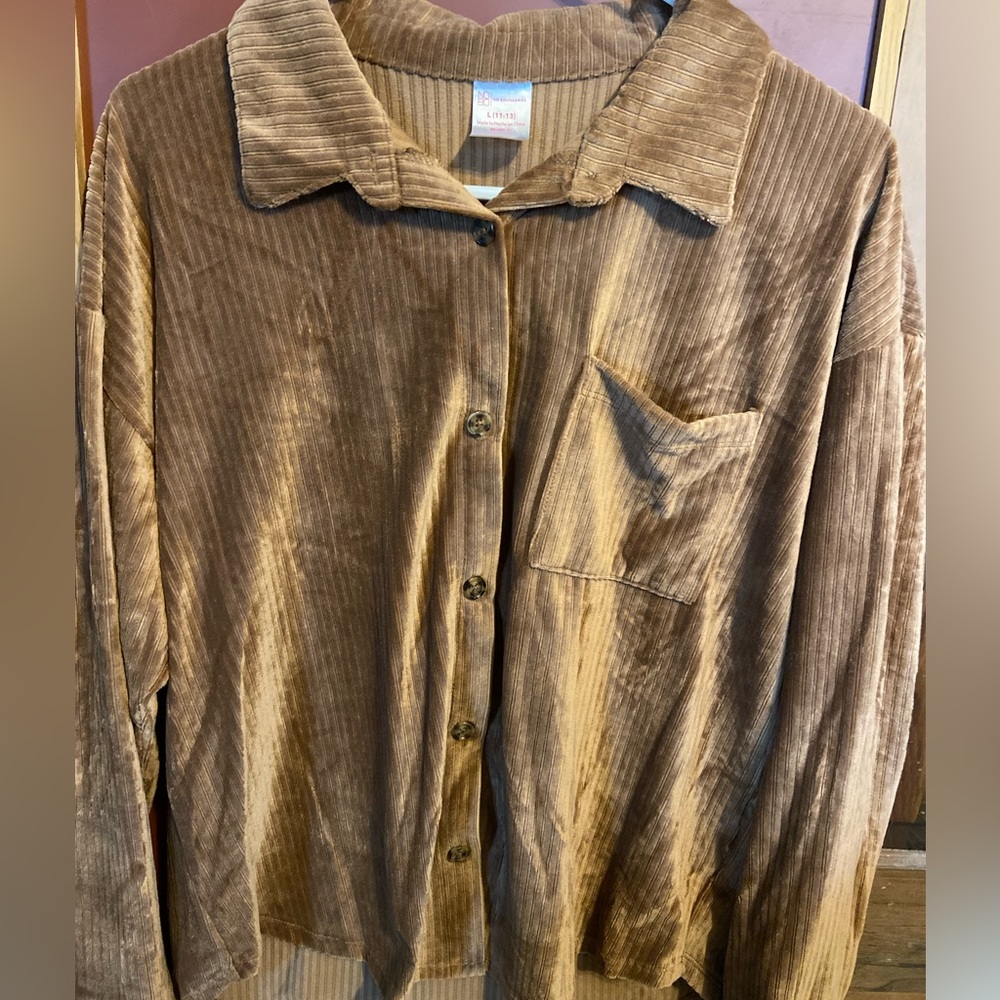 Light brown, ribbed, velvet button up jacket